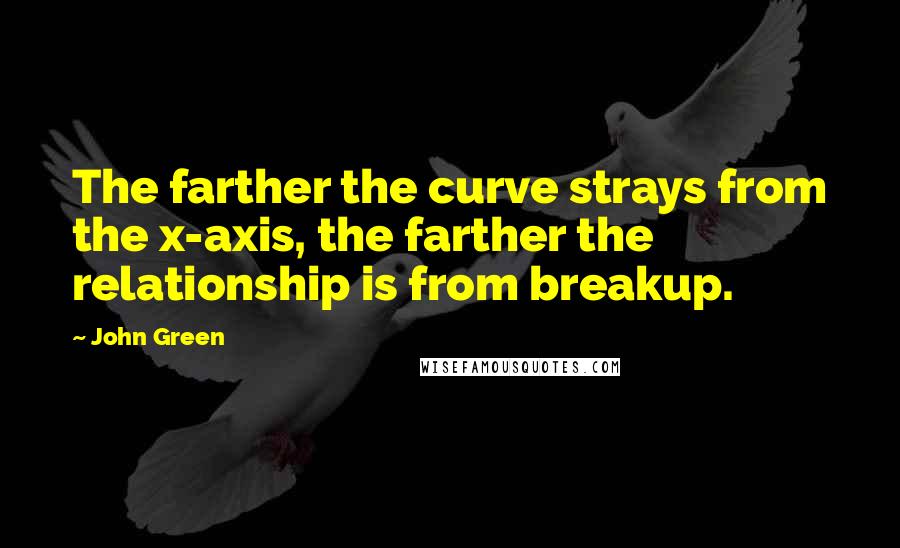 John Green Quotes: The farther the curve strays from the x-axis, the farther the relationship is from breakup.