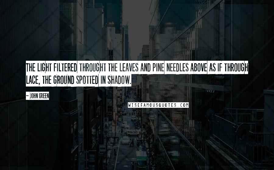 John Green Quotes: The light filtered throught the leaves and pine needles above as if through lace, the ground spotted in shadow.