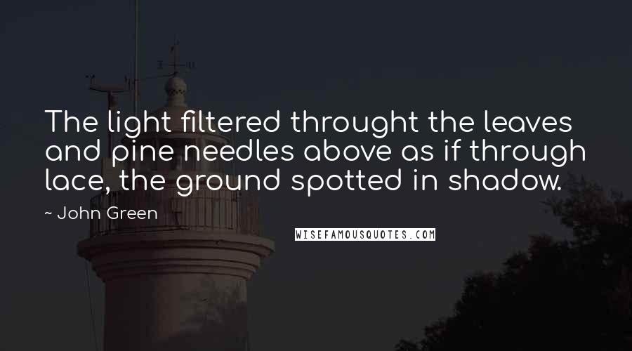 John Green Quotes: The light filtered throught the leaves and pine needles above as if through lace, the ground spotted in shadow.