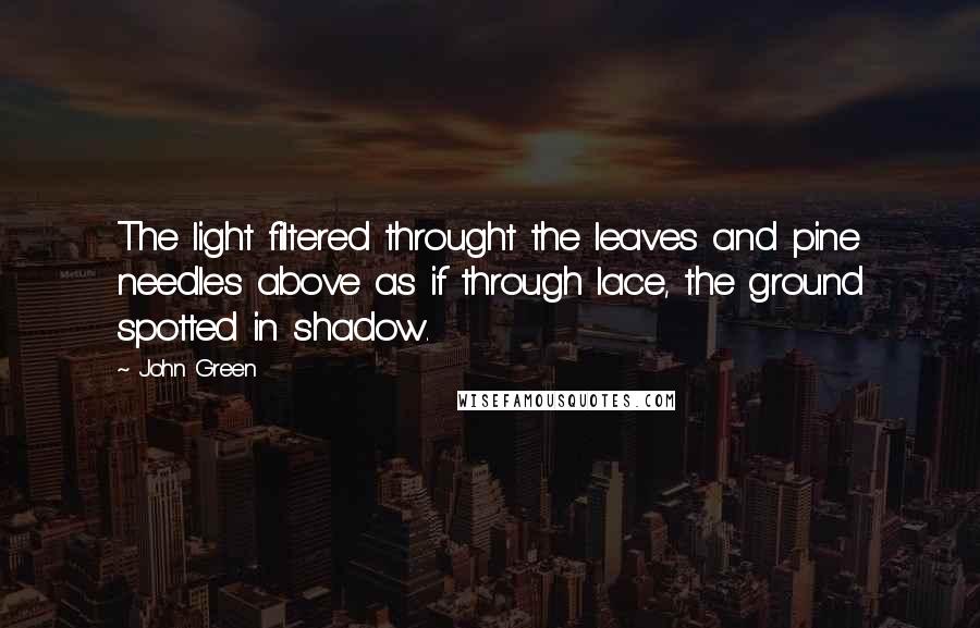 John Green Quotes: The light filtered throught the leaves and pine needles above as if through lace, the ground spotted in shadow.