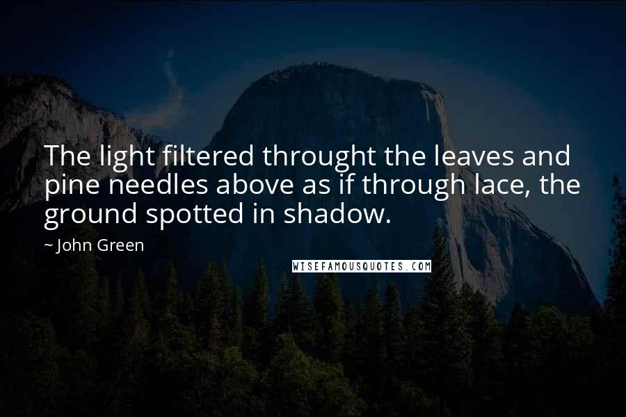 John Green Quotes: The light filtered throught the leaves and pine needles above as if through lace, the ground spotted in shadow.
