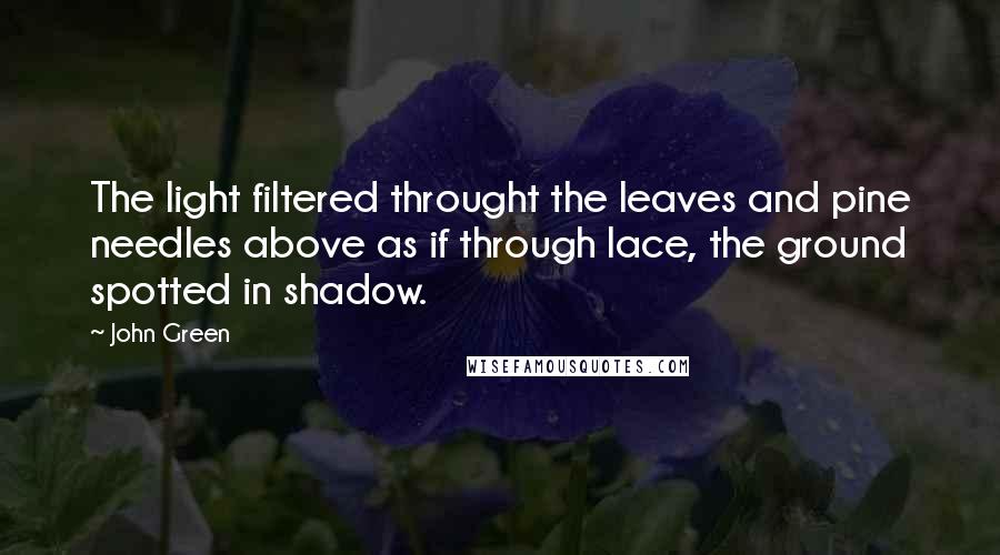 John Green Quotes: The light filtered throught the leaves and pine needles above as if through lace, the ground spotted in shadow.