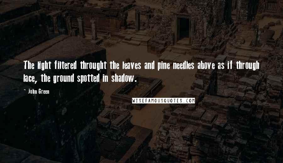 John Green Quotes: The light filtered throught the leaves and pine needles above as if through lace, the ground spotted in shadow.