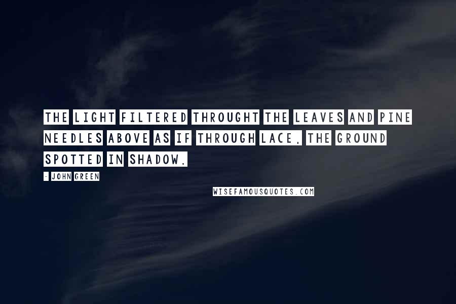 John Green Quotes: The light filtered throught the leaves and pine needles above as if through lace, the ground spotted in shadow.