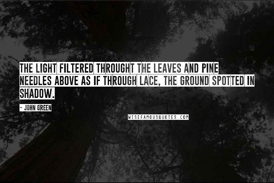 John Green Quotes: The light filtered throught the leaves and pine needles above as if through lace, the ground spotted in shadow.