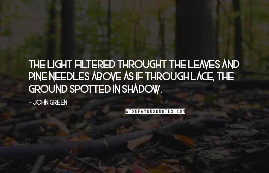 John Green Quotes: The light filtered throught the leaves and pine needles above as if through lace, the ground spotted in shadow.