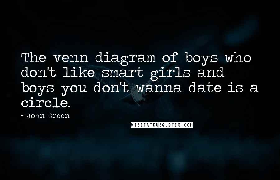 John Green Quotes: The venn diagram of boys who don't like smart girls and boys you don't wanna date is a circle.