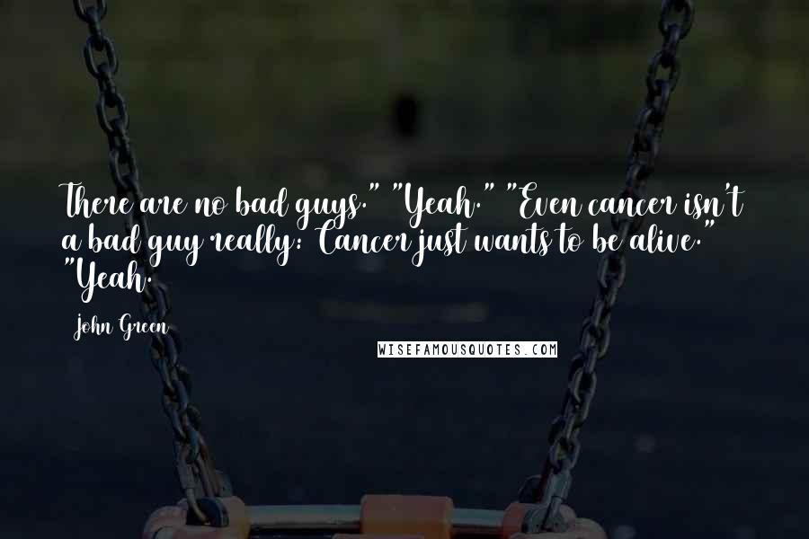 John Green Quotes: There are no bad guys." "Yeah." "Even cancer isn't a bad guy really: Cancer just wants to be alive." "Yeah.
