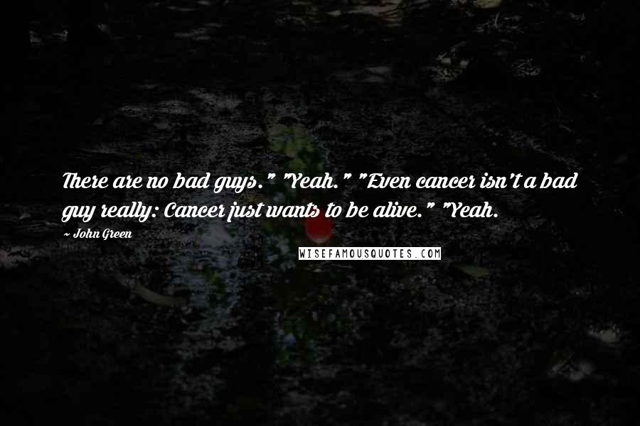 John Green Quotes: There are no bad guys." "Yeah." "Even cancer isn't a bad guy really: Cancer just wants to be alive." "Yeah.