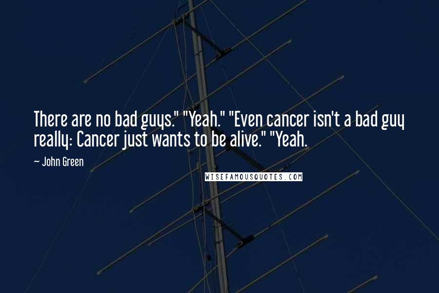 John Green Quotes: There are no bad guys." "Yeah." "Even cancer isn't a bad guy really: Cancer just wants to be alive." "Yeah.