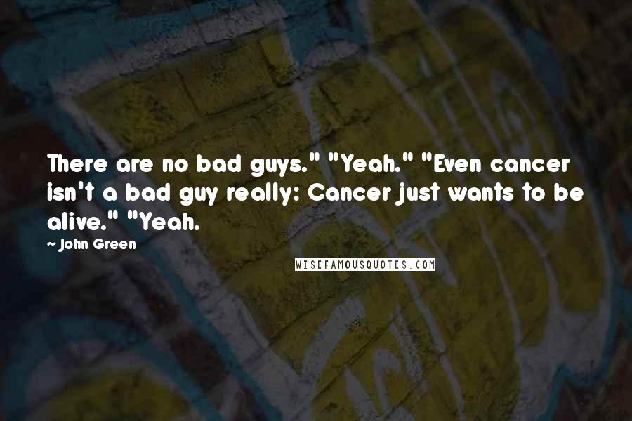 John Green Quotes: There are no bad guys." "Yeah." "Even cancer isn't a bad guy really: Cancer just wants to be alive." "Yeah.