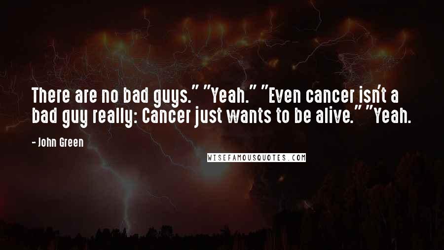 John Green Quotes: There are no bad guys." "Yeah." "Even cancer isn't a bad guy really: Cancer just wants to be alive." "Yeah.