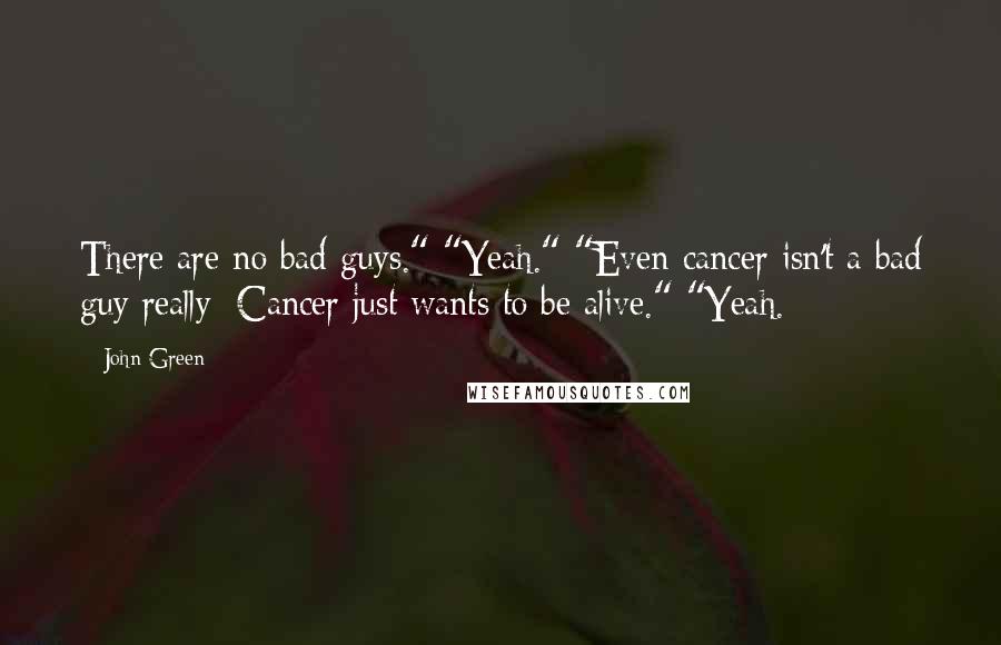John Green Quotes: There are no bad guys." "Yeah." "Even cancer isn't a bad guy really: Cancer just wants to be alive." "Yeah.