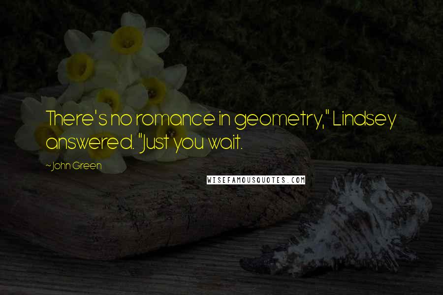 John Green Quotes: There's no romance in geometry," Lindsey answered. "Just you wait.