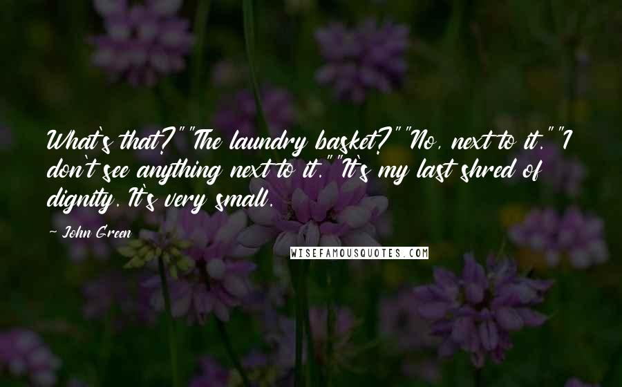 John Green Quotes: What's that?""The laundry basket?""No, next to it.""I don't see anything next to it.""It's my last shred of dignity. It's very small.