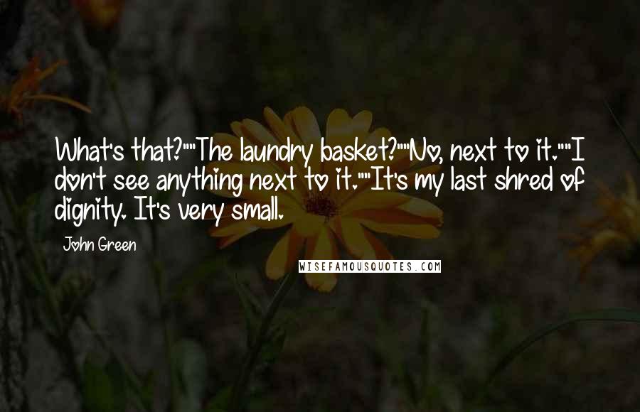 John Green Quotes: What's that?""The laundry basket?""No, next to it.""I don't see anything next to it.""It's my last shred of dignity. It's very small.