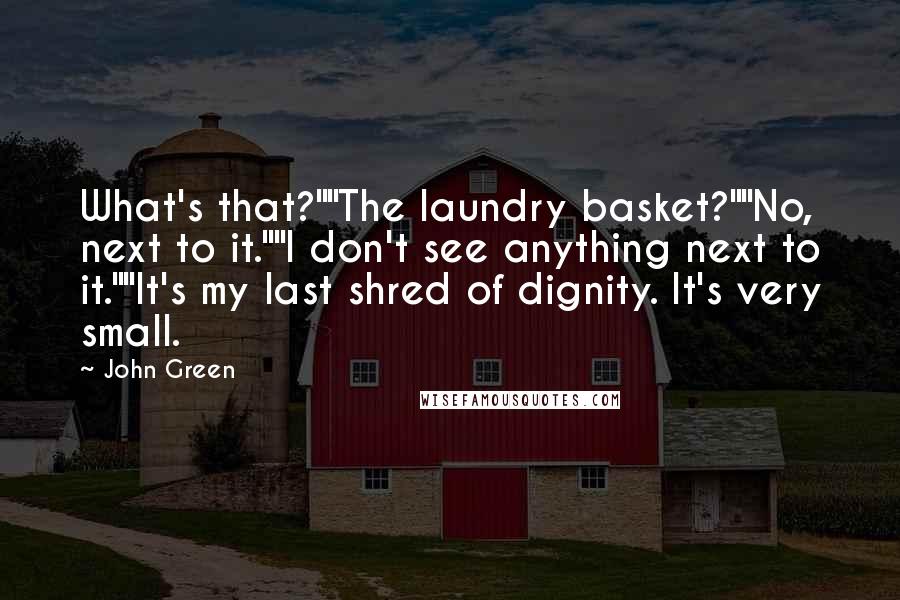 John Green Quotes: What's that?""The laundry basket?""No, next to it.""I don't see anything next to it.""It's my last shred of dignity. It's very small.