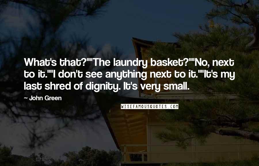 John Green Quotes: What's that?""The laundry basket?""No, next to it.""I don't see anything next to it.""It's my last shred of dignity. It's very small.