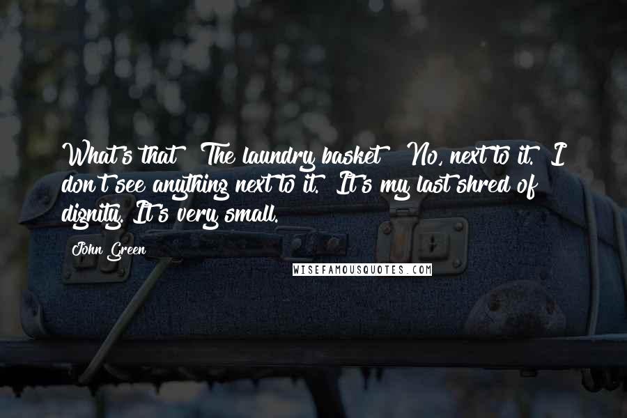 John Green Quotes: What's that?""The laundry basket?""No, next to it.""I don't see anything next to it.""It's my last shred of dignity. It's very small.