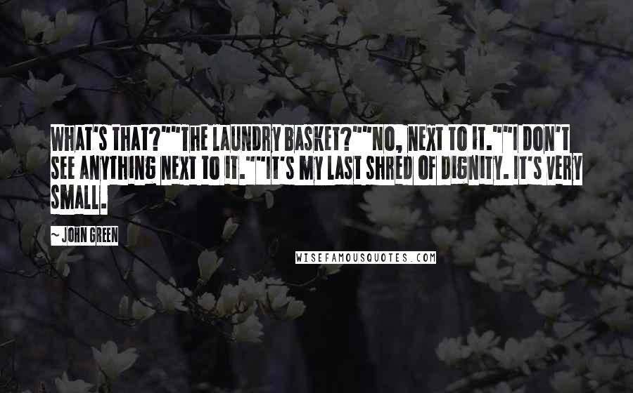 John Green Quotes: What's that?""The laundry basket?""No, next to it.""I don't see anything next to it.""It's my last shred of dignity. It's very small.