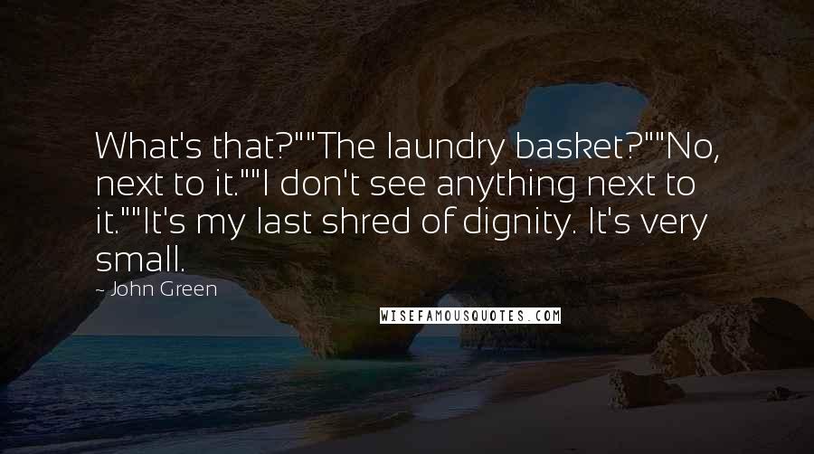 John Green Quotes: What's that?""The laundry basket?""No, next to it.""I don't see anything next to it.""It's my last shred of dignity. It's very small.