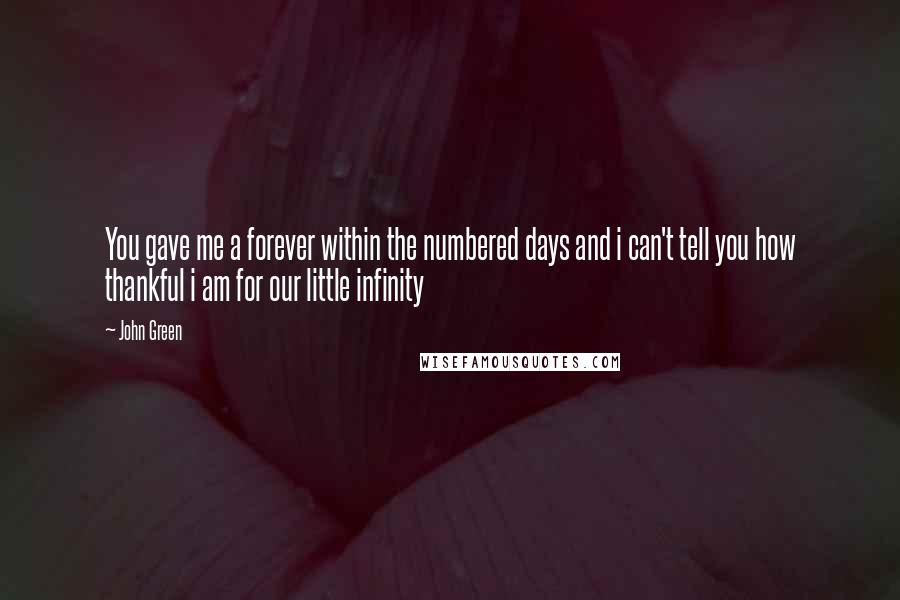 John Green Quotes: You gave me a forever within the numbered days and i can't tell you how thankful i am for our little infinity