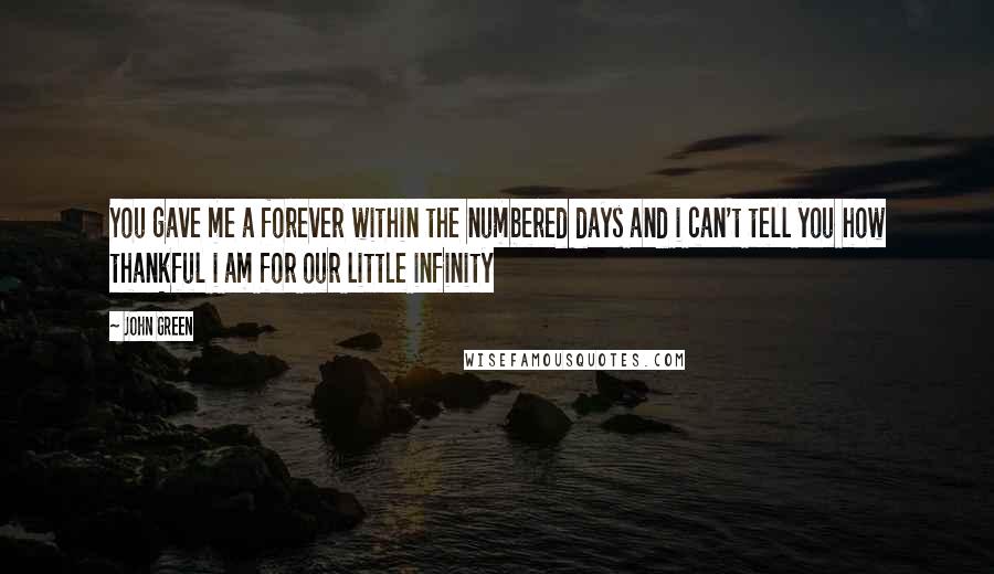 John Green Quotes: You gave me a forever within the numbered days and i can't tell you how thankful i am for our little infinity