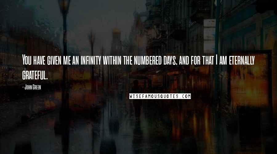 John Green Quotes: You have given me an infinity within the numbered days, and for that I am eternally grateful.