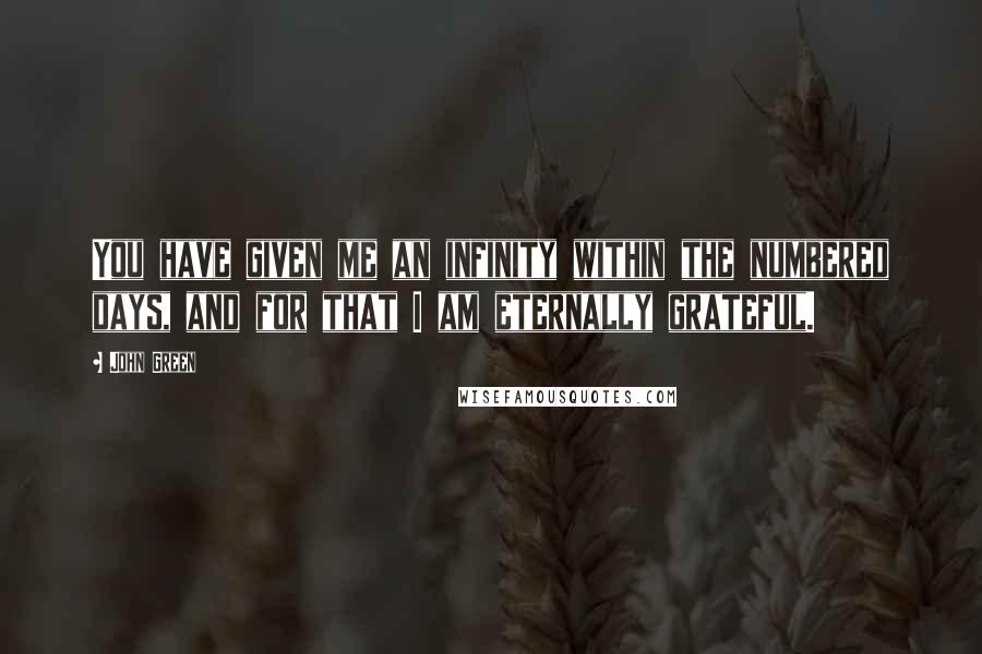 John Green Quotes: You have given me an infinity within the numbered days, and for that I am eternally grateful.