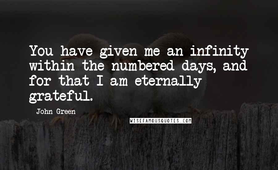 John Green Quotes: You have given me an infinity within the numbered days, and for that I am eternally grateful.