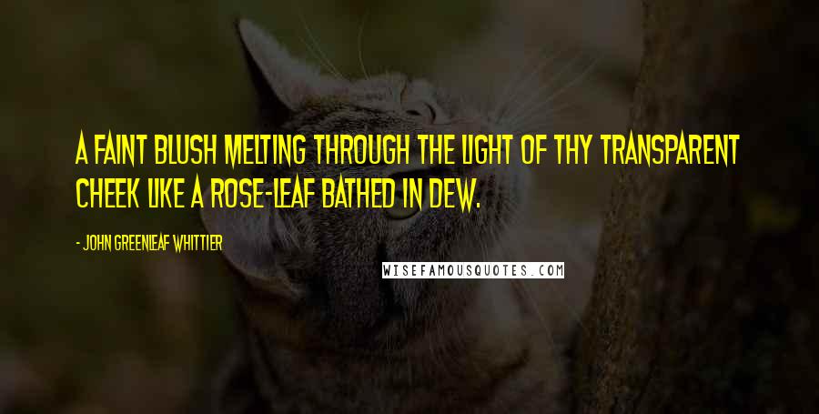 John Greenleaf Whittier Quotes: A faint blush melting through the light of thy transparent cheek like a rose-leaf bathed in dew.