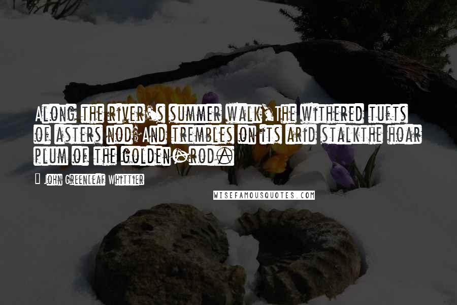 John Greenleaf Whittier Quotes: Along the river's summer walk,The withered tufts of asters nod;And trembles on its arid stalkthe hoar plum of the golden-rod.