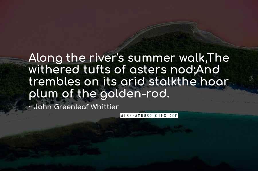 John Greenleaf Whittier Quotes: Along the river's summer walk,The withered tufts of asters nod;And trembles on its arid stalkthe hoar plum of the golden-rod.
