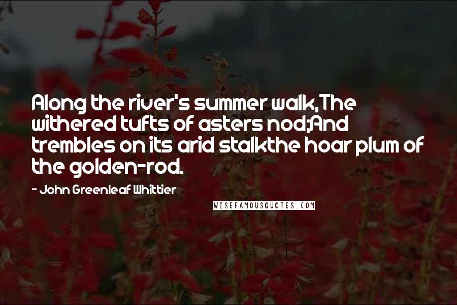 John Greenleaf Whittier Quotes: Along the river's summer walk,The withered tufts of asters nod;And trembles on its arid stalkthe hoar plum of the golden-rod.