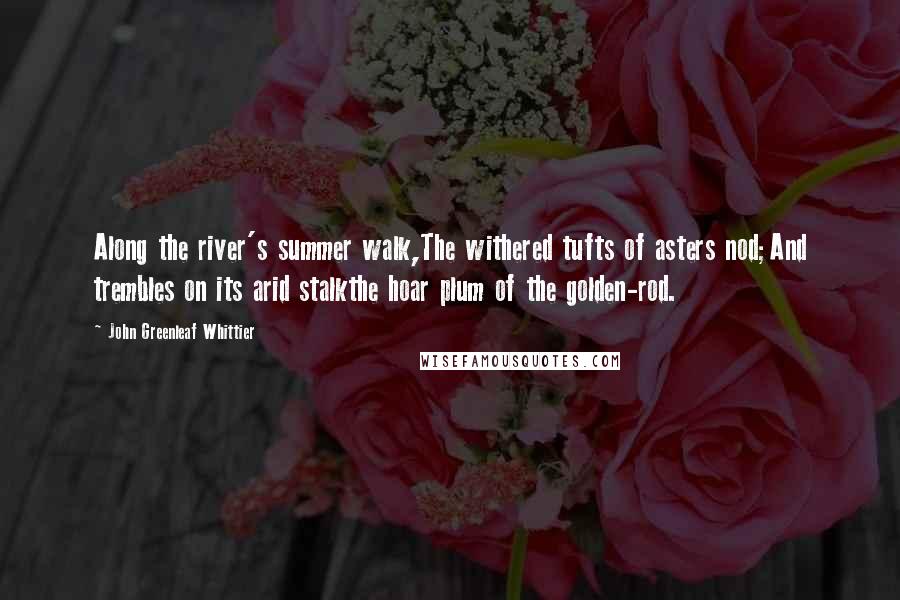 John Greenleaf Whittier Quotes: Along the river's summer walk,The withered tufts of asters nod;And trembles on its arid stalkthe hoar plum of the golden-rod.