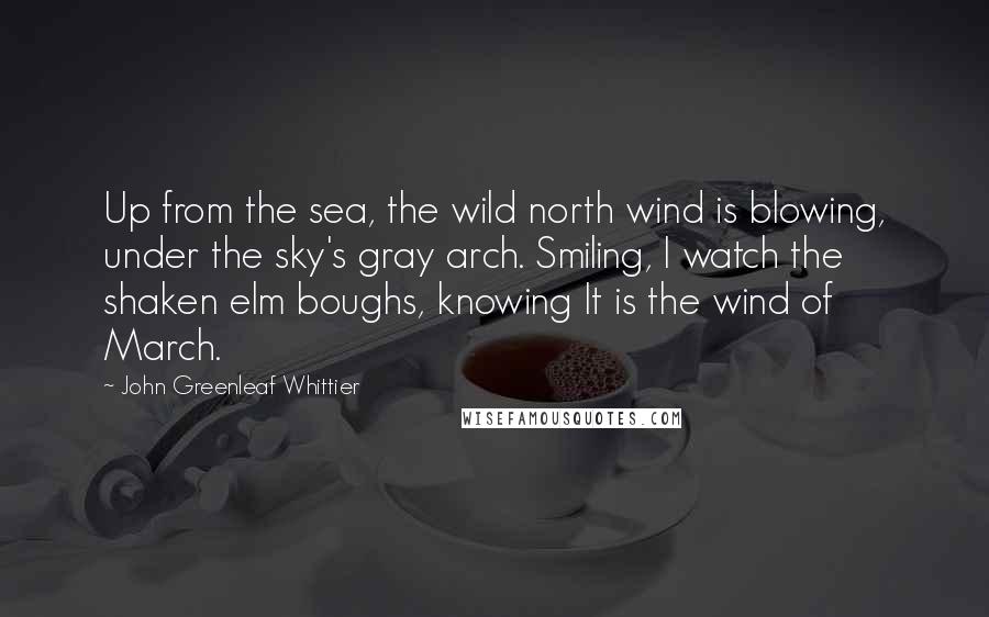 John Greenleaf Whittier Quotes: Up from the sea, the wild north wind is blowing, under the sky's gray arch. Smiling, I watch the shaken elm boughs, knowing It is the wind of March.