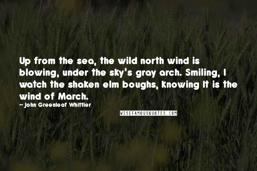 John Greenleaf Whittier Quotes: Up from the sea, the wild north wind is blowing, under the sky's gray arch. Smiling, I watch the shaken elm boughs, knowing It is the wind of March.