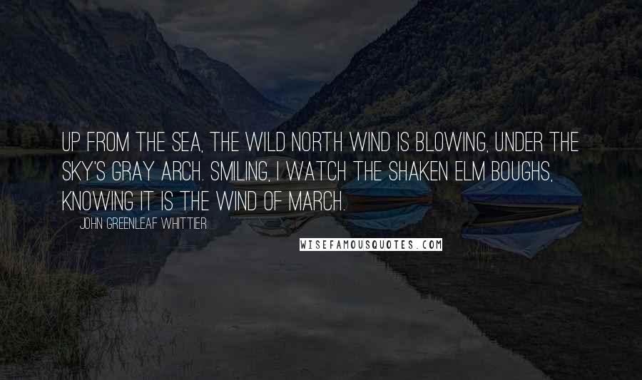 John Greenleaf Whittier Quotes: Up from the sea, the wild north wind is blowing, under the sky's gray arch. Smiling, I watch the shaken elm boughs, knowing It is the wind of March.