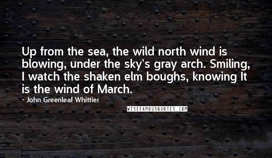 John Greenleaf Whittier Quotes: Up from the sea, the wild north wind is blowing, under the sky's gray arch. Smiling, I watch the shaken elm boughs, knowing It is the wind of March.