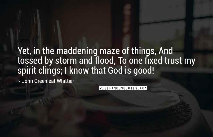 John Greenleaf Whittier Quotes: Yet, in the maddening maze of things, And tossed by storm and flood, To one fixed trust my spirit clings; I know that God is good!