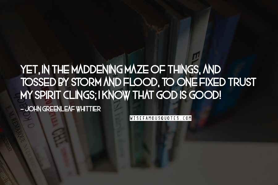 John Greenleaf Whittier Quotes: Yet, in the maddening maze of things, And tossed by storm and flood, To one fixed trust my spirit clings; I know that God is good!