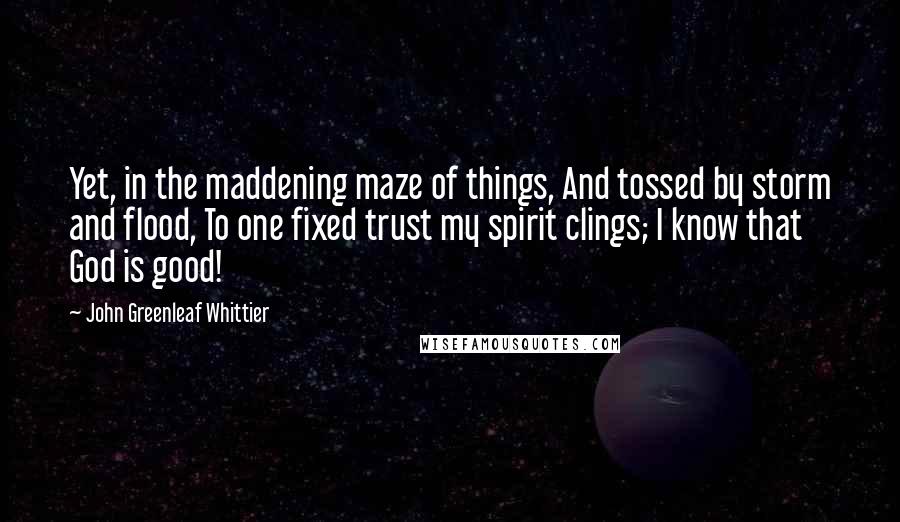 John Greenleaf Whittier Quotes: Yet, in the maddening maze of things, And tossed by storm and flood, To one fixed trust my spirit clings; I know that God is good!