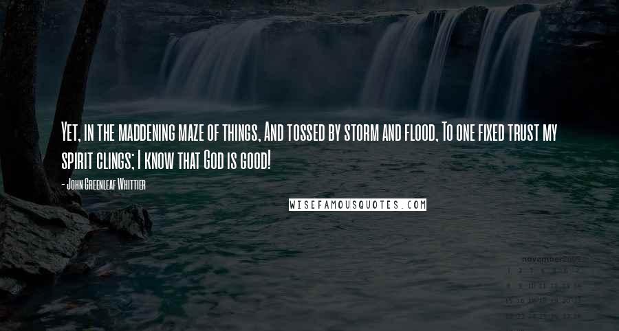 John Greenleaf Whittier Quotes: Yet, in the maddening maze of things, And tossed by storm and flood, To one fixed trust my spirit clings; I know that God is good!