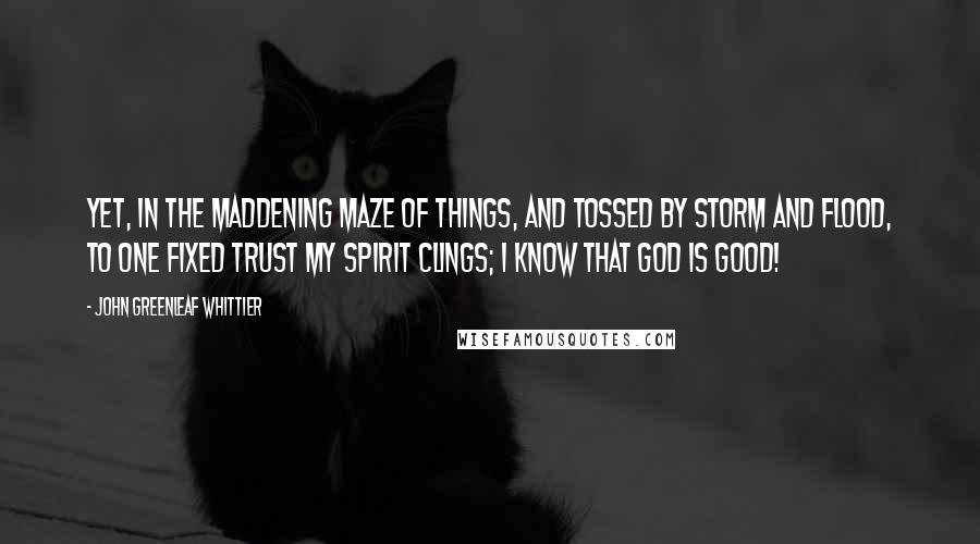John Greenleaf Whittier Quotes: Yet, in the maddening maze of things, And tossed by storm and flood, To one fixed trust my spirit clings; I know that God is good!
