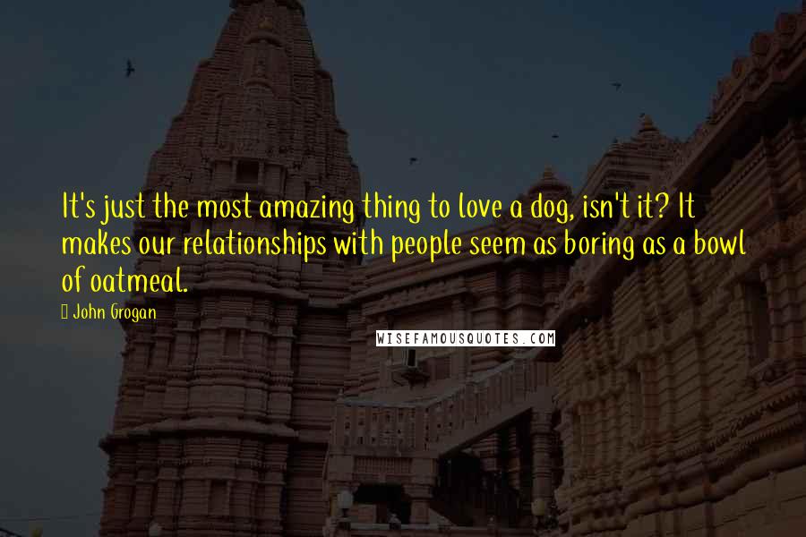 John Grogan Quotes: It's just the most amazing thing to love a dog, isn't it? It makes our relationships with people seem as boring as a bowl of oatmeal.