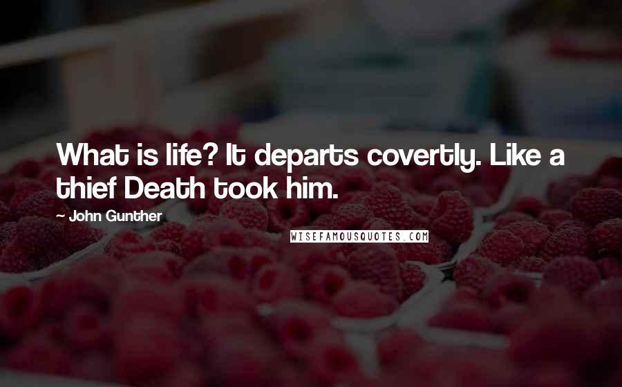 John Gunther Quotes: What is life? It departs covertly. Like a thief Death took him.