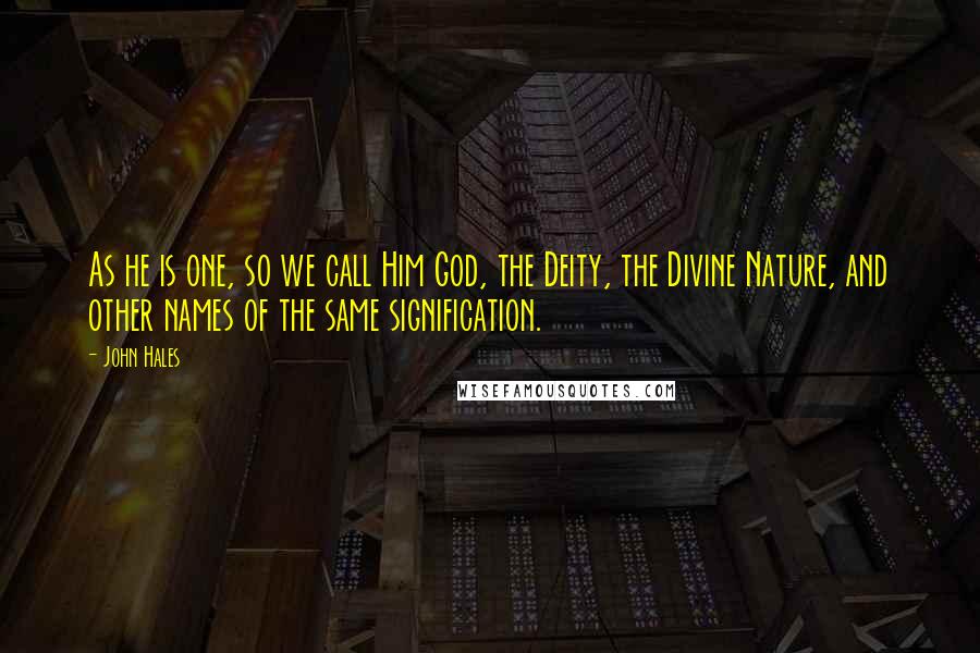 John Hales Quotes: As he is one, so we call Him God, the Deity, the Divine Nature, and other names of the same signification.