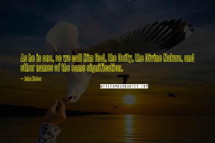 John Hales Quotes: As he is one, so we call Him God, the Deity, the Divine Nature, and other names of the same signification.