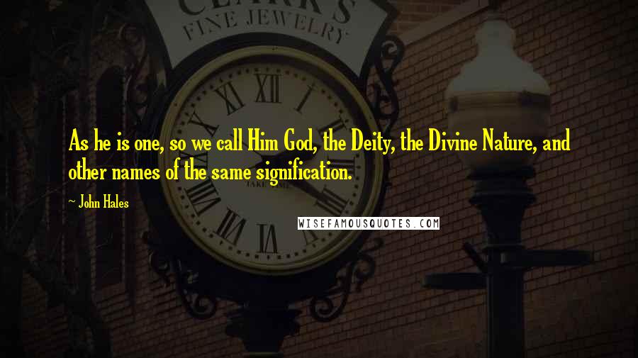 John Hales Quotes: As he is one, so we call Him God, the Deity, the Divine Nature, and other names of the same signification.