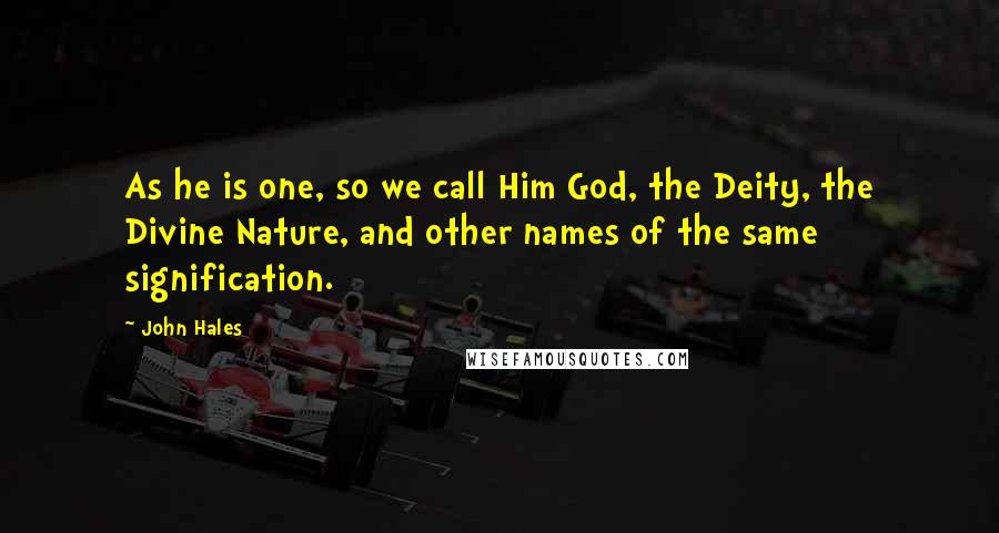 John Hales Quotes: As he is one, so we call Him God, the Deity, the Divine Nature, and other names of the same signification.